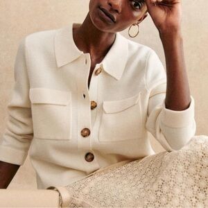 Sezane Betty Cardigan Ecru Cream Merino Wool Medium